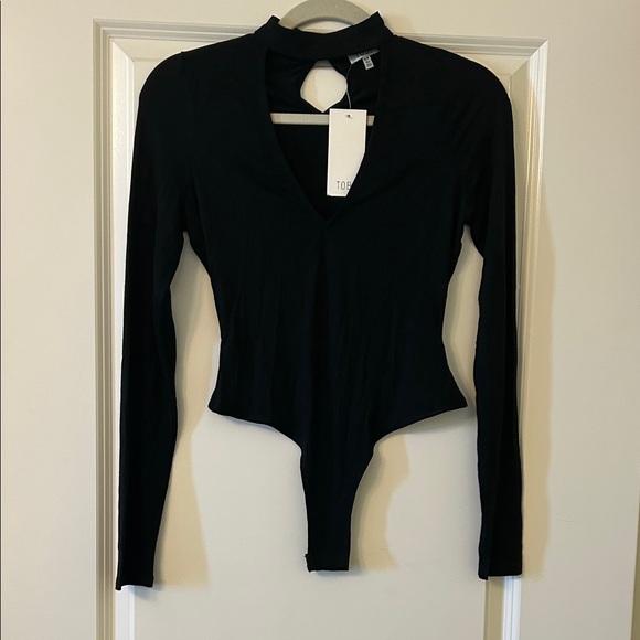 Tobi Tops - NWT Tibi V-Neck Thong Bodysuit Black Long Sleeve size small